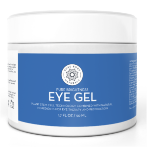 A white jar with a blue label for Cool Hydration Eye Gel Treatment. The label mentions it uses plant stem cell technology combined with natural ingredients for eye therapy and restoration. The jar contains 1.7 FL OZ (50 ML) of the product.