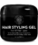 Image of a container of Hair Gel for Men by Pure Body Naturals. The container is black with white text detailing the product as suitable for all hair types. It claims to tame frizz and fly-aways, providing smoother, softer hair without a sticky finish. The container holds 4 fl oz (118 ml).