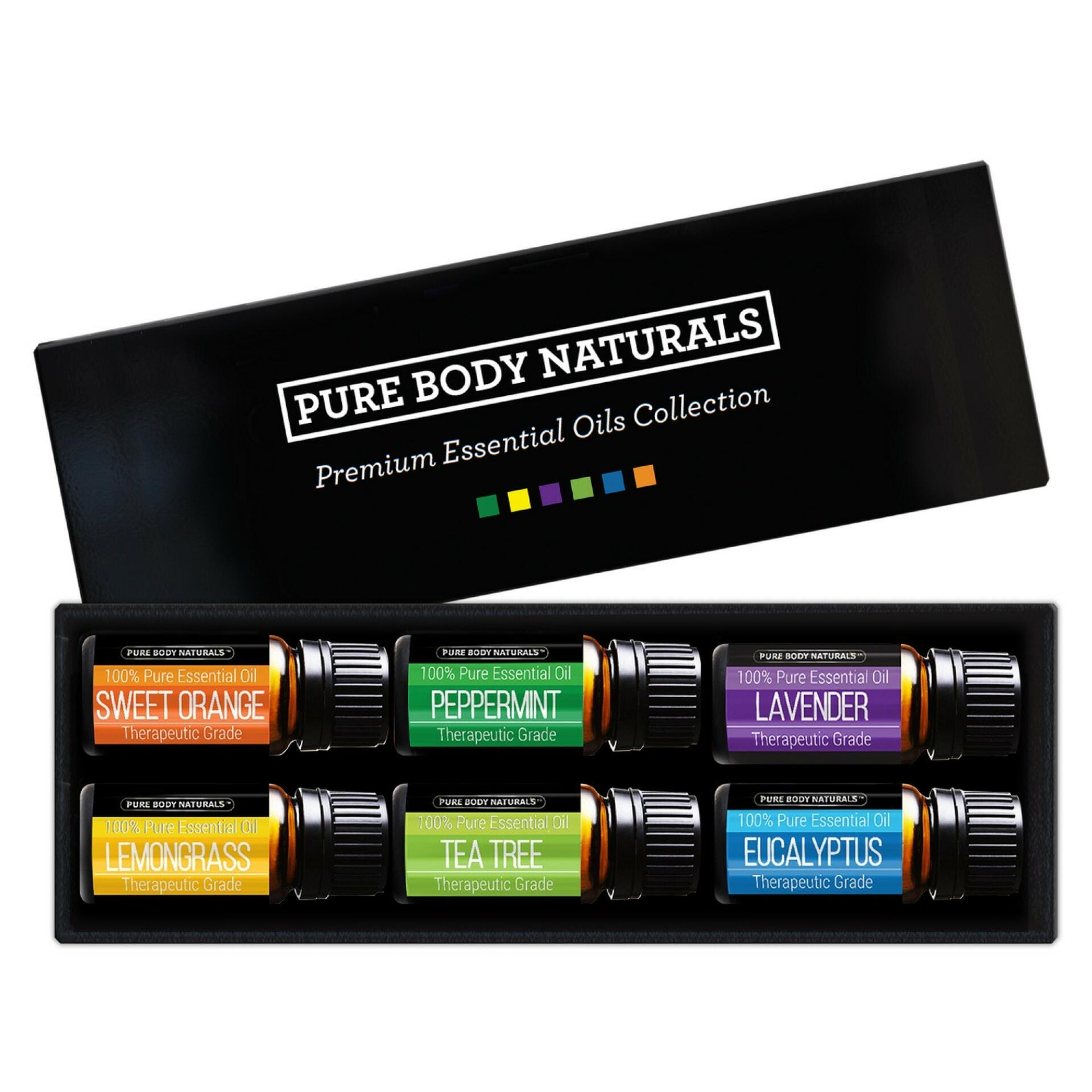 Pure Body Natural Essential Oils Set, Lavender, Tea Tree, Eucalyptus