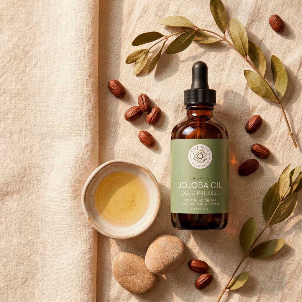 Jojoba Oil Bottle on background