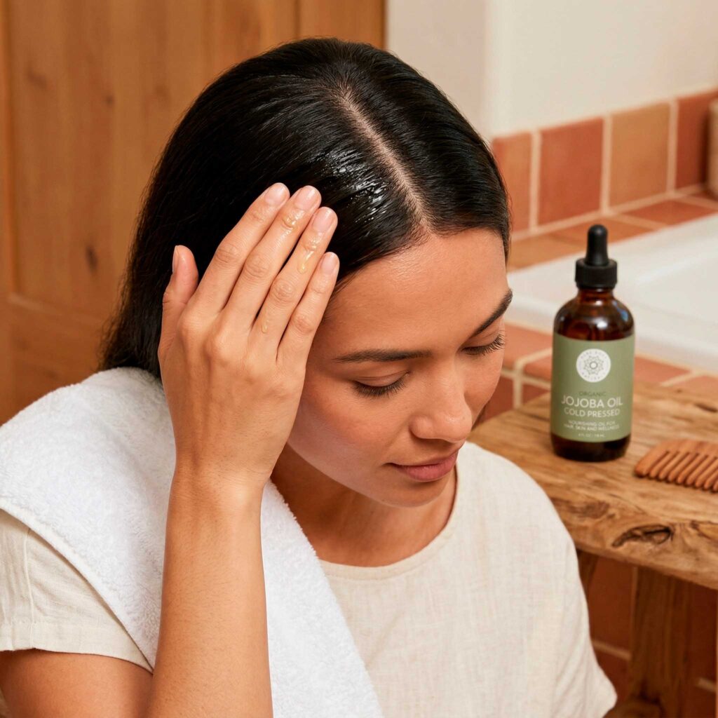 jojoba oil applied to hair